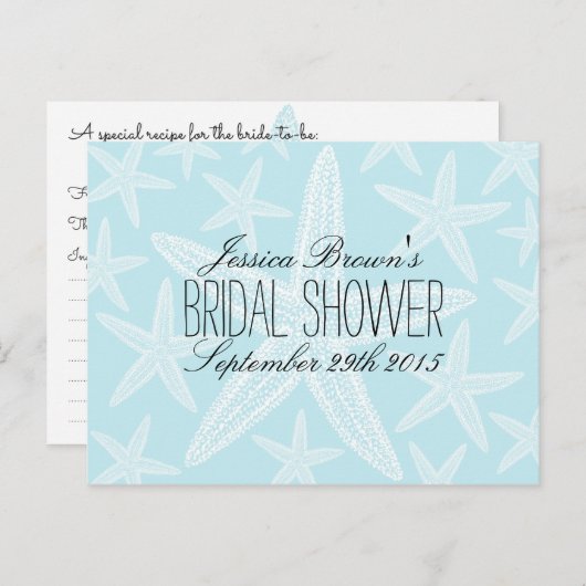 ヒトデビーチブライダルシャワーレシピカード インビテーションポストカード (正面/裏面)