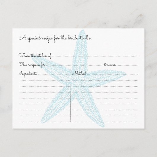 ヒトデビーチブライダルシャワーレシピカード インビテーションポストカード (裏面)