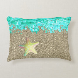 ヒトデビーチ海岸線海及び砂 アクセントクッション