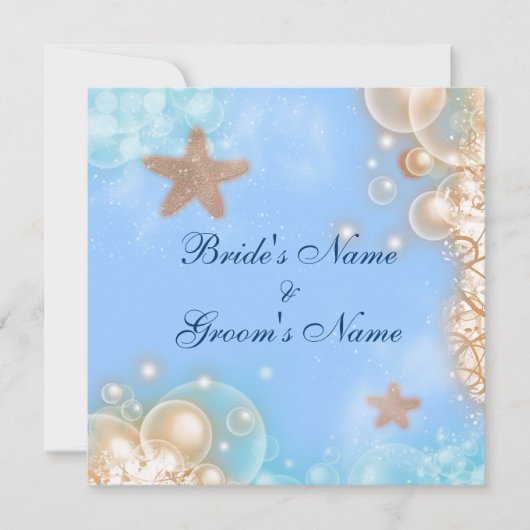 ヒトデビーチ熱帯ブルーアイボリー 招待状 (正面)