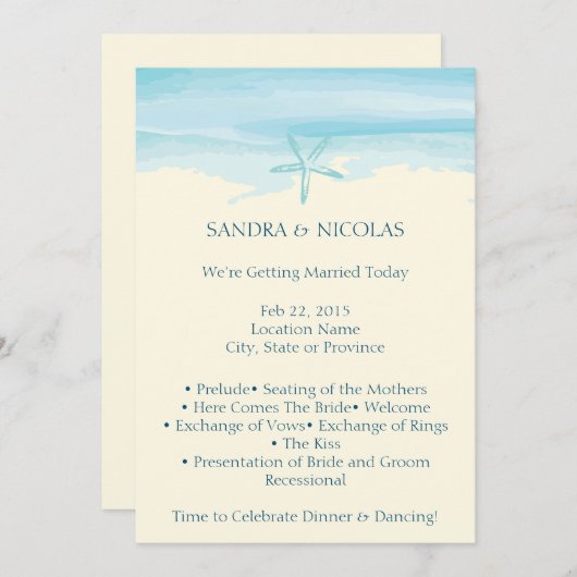 ヒトデビーチ結婚式プログラムII プログラム (正面/裏面)