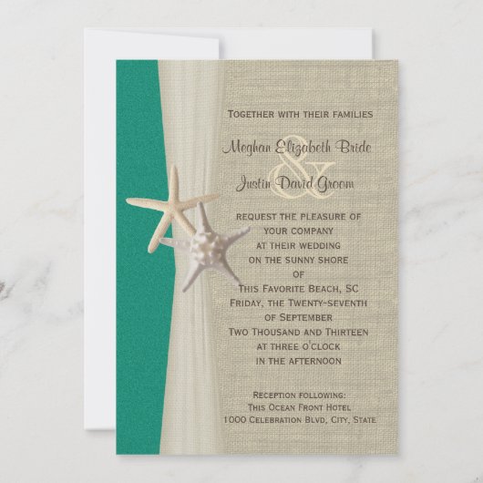 ヒトデビーチ結婚式海グリーン 招待状 (裏面)