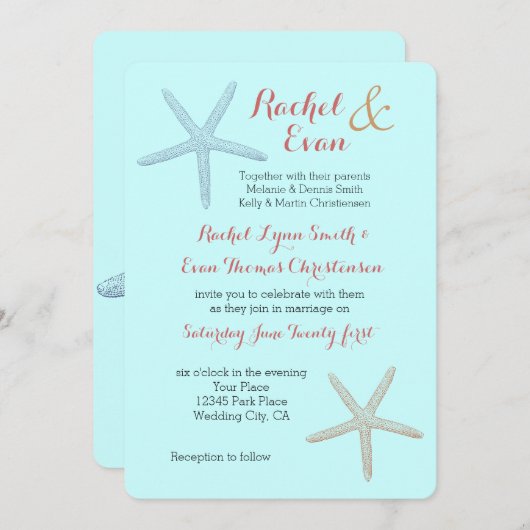 ヒトデビーチ結婚式 招待状 (正面/裏面)