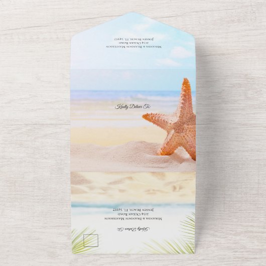 ヒトデモダントロピカルサマービーチ結婚式 オールインワン招待状 (外側)