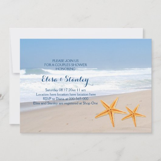 ヒトデモダンビーチ結婚式カップルのシャワー 招待状 (正面)