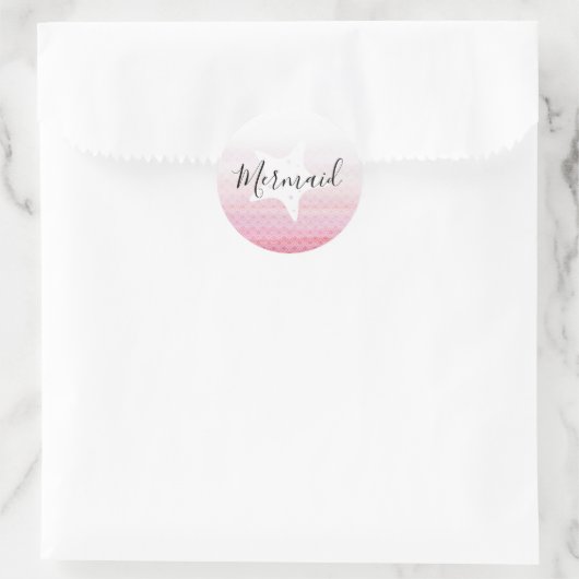 ヒトデ付きピンクマーメイド誕生日シール ラウンドシール (バッグ)