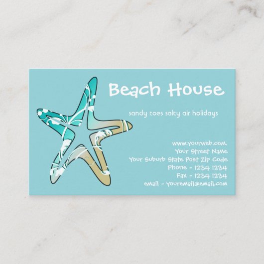 ヒトデ付きブルービジネスカードビーチハウス 名刺 (正面)