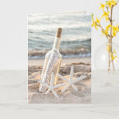 ヒトデ付きボトルの誕生日メッセージ カード (黄色い花)