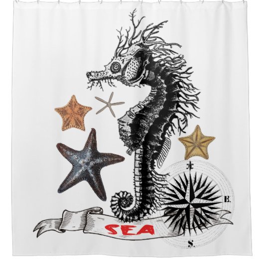ヒトデ付シーホース シャワーカーテン (正面)