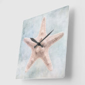 ヒトデ動揺してィッシュコースタルブルークリーム水彩 スクエア壁時計 (傾斜)