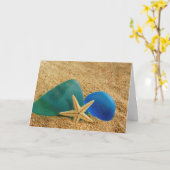 ヒトデ及びシーガラス誕生日 カード (黄色い花)