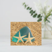 ヒトデ及びシーグラス葉書 ポストカード (スタンド正面)