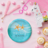 ヒトデ対とベールターコイズビーチ結婚式 ペーパープレート (パーティー)