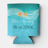 ヒトデ対とベールターコイズビーチ結婚式 缶クーラー (正面)