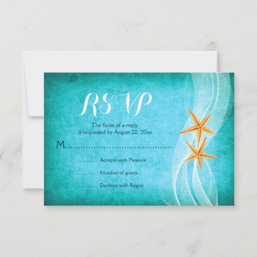 ヒトデ対ターコイズ先ビーチ結婚式 出欠カード (正面)
