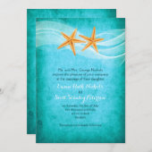 ヒトデ対ターコイズ先ビーチ結婚式 招待状 (正面/裏面)