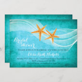 ヒトデ対ビーチ結婚式ブライダルシャワー 招待状 (正面/裏面)
