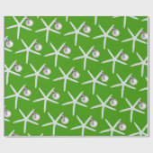 ヒトデ柄グリーンクリスマスギフトラップ ラッピングペーパー (フラット)