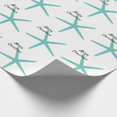 ヒトデ柄ティール(緑がかった色)ビーチメリークリスマスホワイト ラッピングペーパー (角)