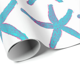 ヒトデ柄ティール(緑がかった色)ピンクホワイトビーチクリスマス ラッピングペーパー