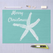 ヒトデ柄ティール（緑がかった色）ホワイトビーチメリークリスマス 薄葉紙 (クラフト)