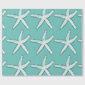 ヒトデ柄ビーチコースタルティール(緑がかった色)ブルークリスマス ラッピングペーパー (フラット)