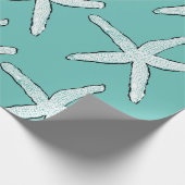 ヒトデ柄ビーチコースタルティール(緑がかった色)ブルークリスマス ラッピングペーパー (角)