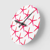 ヒトデ柄ビーチピンク赤白かわいいガーリー ラウンド壁時計 (傾斜)