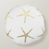 ヒトデ柄金ゴールドホワイトゴールデンビーチギフト ラウンドクッション (裏面)