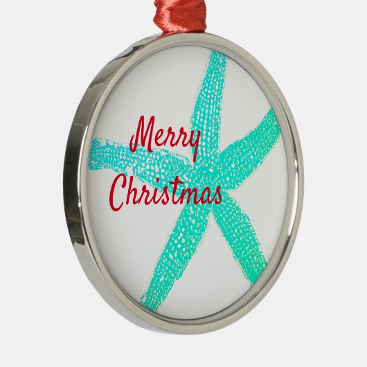 ヒトデ模様グリーンブルー赤メリークリスマス メタルオーナメント (右)