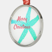 ヒトデ模様グリーンブルー赤メリークリスマス メタルオーナメント (左)