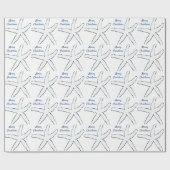 ヒトデ模様ブルーホワイトビーチメリークリスマス ラッピングペーパー (フラット)