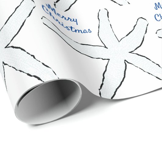 ヒトデ模様ブルーホワイトビーチメリークリスマス ラッピングペーパー (ロールコーナー)