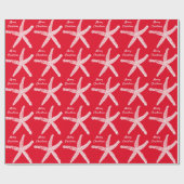 ヒトデ模様レッドホワイトビーチメリークリスマス ラッピングペーパー (フラット)