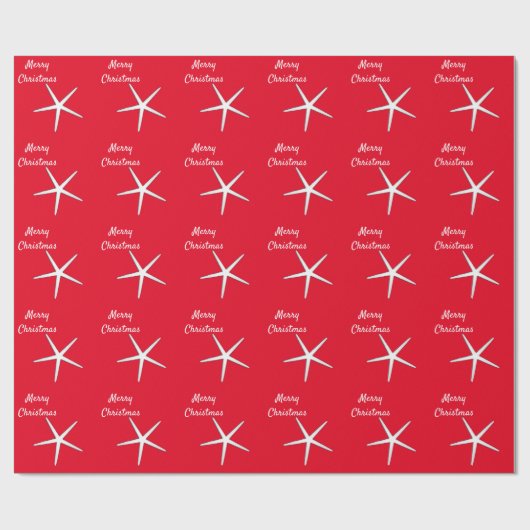 ヒトデ模様赤白ビーチメリークリスマス ラッピングペーパー (フラット)