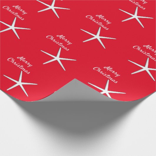 ヒトデ模様赤白ビーチメリークリスマス ラッピングペーパー (角)