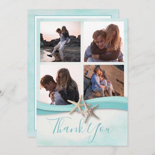 ヒトデ水彩ビーチ結婚式写真ありがとう セーブザデート (正面/裏面)