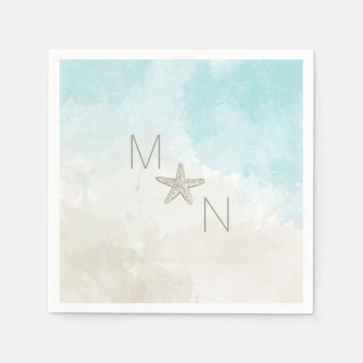 ヒトデ水彩画 スタンダードカクテルナプキン (正面)