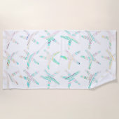 ヒトデ沿岸ビーチ数々のカラーティール（緑がかった色）ブルーホワイト ビーチタオル (正面)