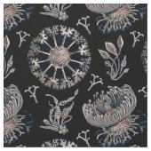 ヒトデ海藻ブラックパターン ファブリック (クローズアップ)