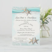 ヒトデ熱帯ヴィンテージビーチ結婚ターコイズ 招待状 (スタンド正面)