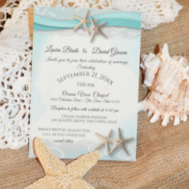 ヒトデ熱帯ヴィンテージビーチ結婚ターコイズ 招待状