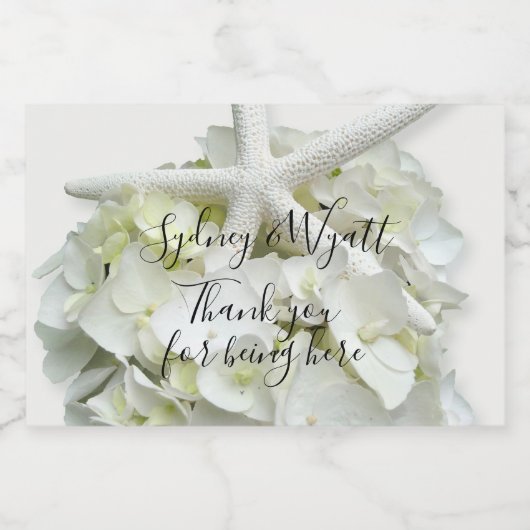 ヒトデ白あじさい花ありがとう結婚ございます スパークリングワインラベル (シングルラベル)