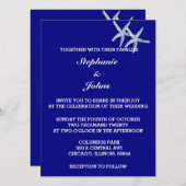 ヒトデ白ネイビーブルーキュートカスタム結婚カラーズ 招待状 (正面/裏面)