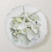 ヒトデ白フローラあじさい花アクセント ラウンドクッション (裏面)