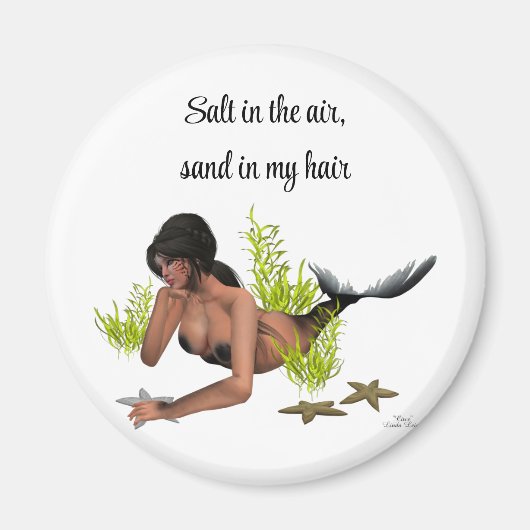 ヒトデ磁石付きブルネット人魚の人魚 マグネット (正面)