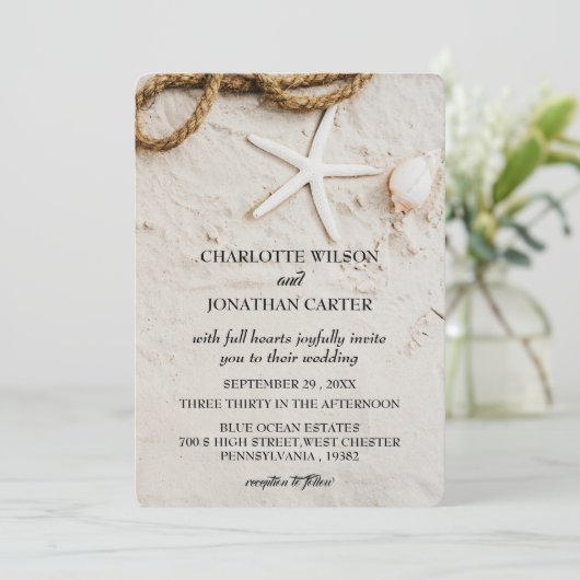 ヒトデ素朴トロピカルコーストビーチ結婚式 招待状 (スタンド正面)
