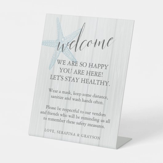 ヒトデ素朴ビーチ結婚のマスクの安全性 台座サイン (正面)