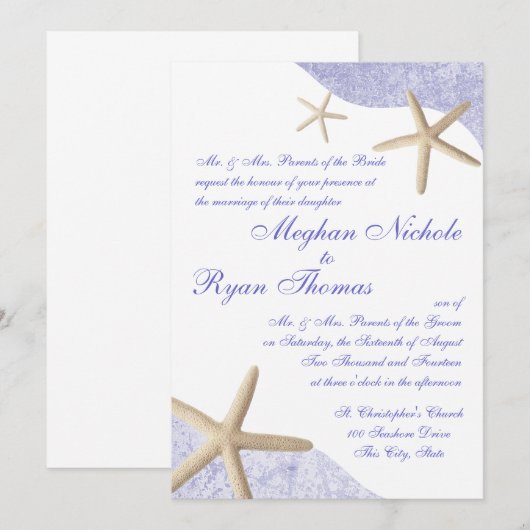 ヒトデ結婚の紫 招待状 (正面/裏面)