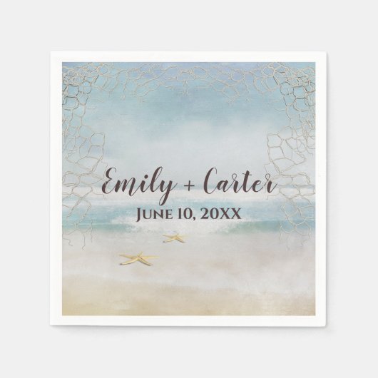 ヒトデ結婚ィッシュとの海ビーチ スタンダードカクテルナプキン (正面)